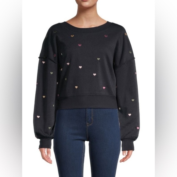 Vintage Havana Black Embroidered Heart Open Back Sweatshirt - Small - Picture 12 of 15